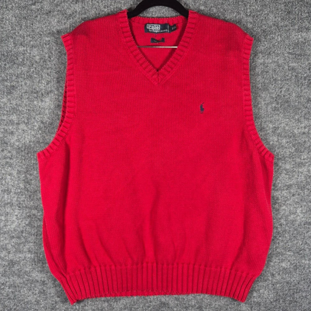 Polo Ralph Lauren Sweater Vest V Neck Cotton XXL Red Mens